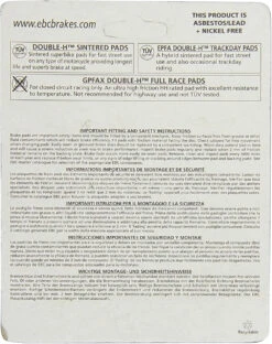 EBC Sintered HH Brake Pads (FA252HH) 8 EBC Sintered HH Brake Pads (FA252HH) -Motorcycle Equipment Store FA252HH EBCBrakePadspackagingback